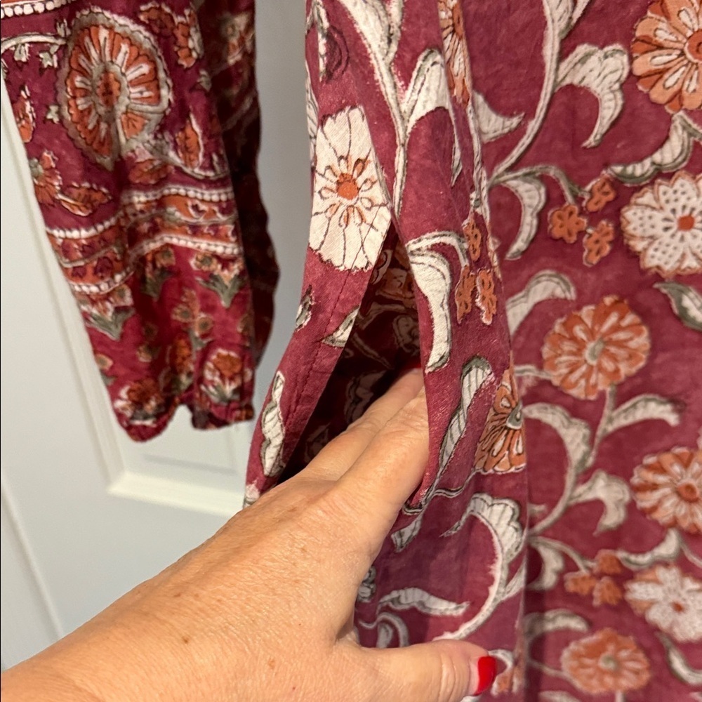 Bohemian Fox & Hen Boutique Burgundy Floral Long Sleeve Dress XL - Picture 8 of 11